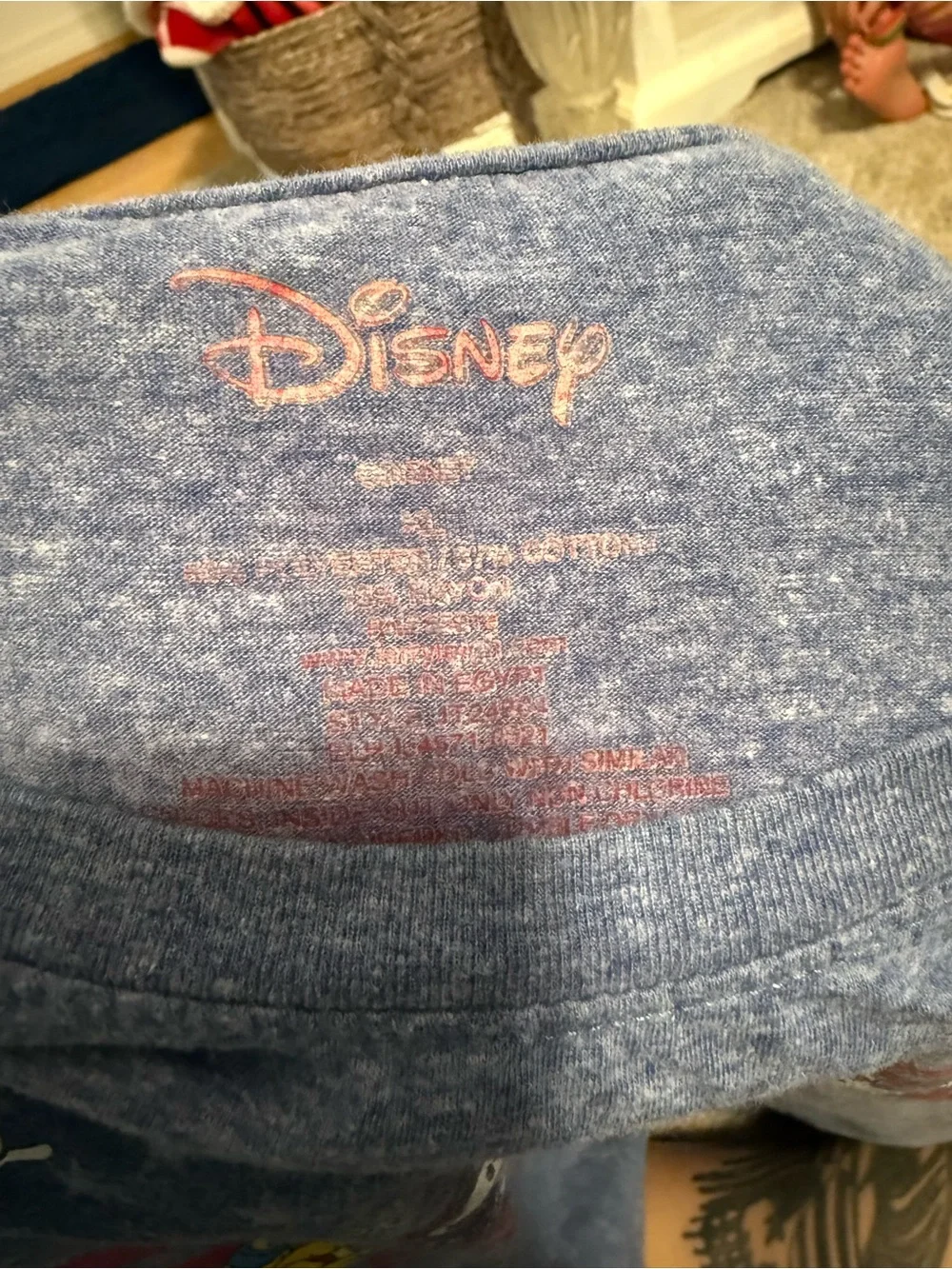 Kids Unisex Disney Heather Navy Crewneck Graphic Tee with Faded Red Logo